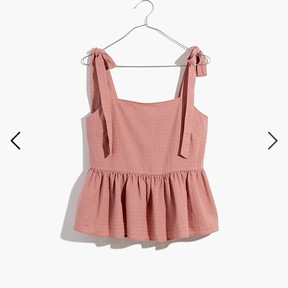 NWT Madewell Rosalie Tie-Strap Textured Gingham Peplum Top Medium